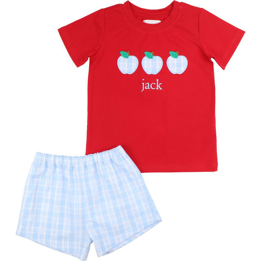 Blue Plaid Apple Short Set