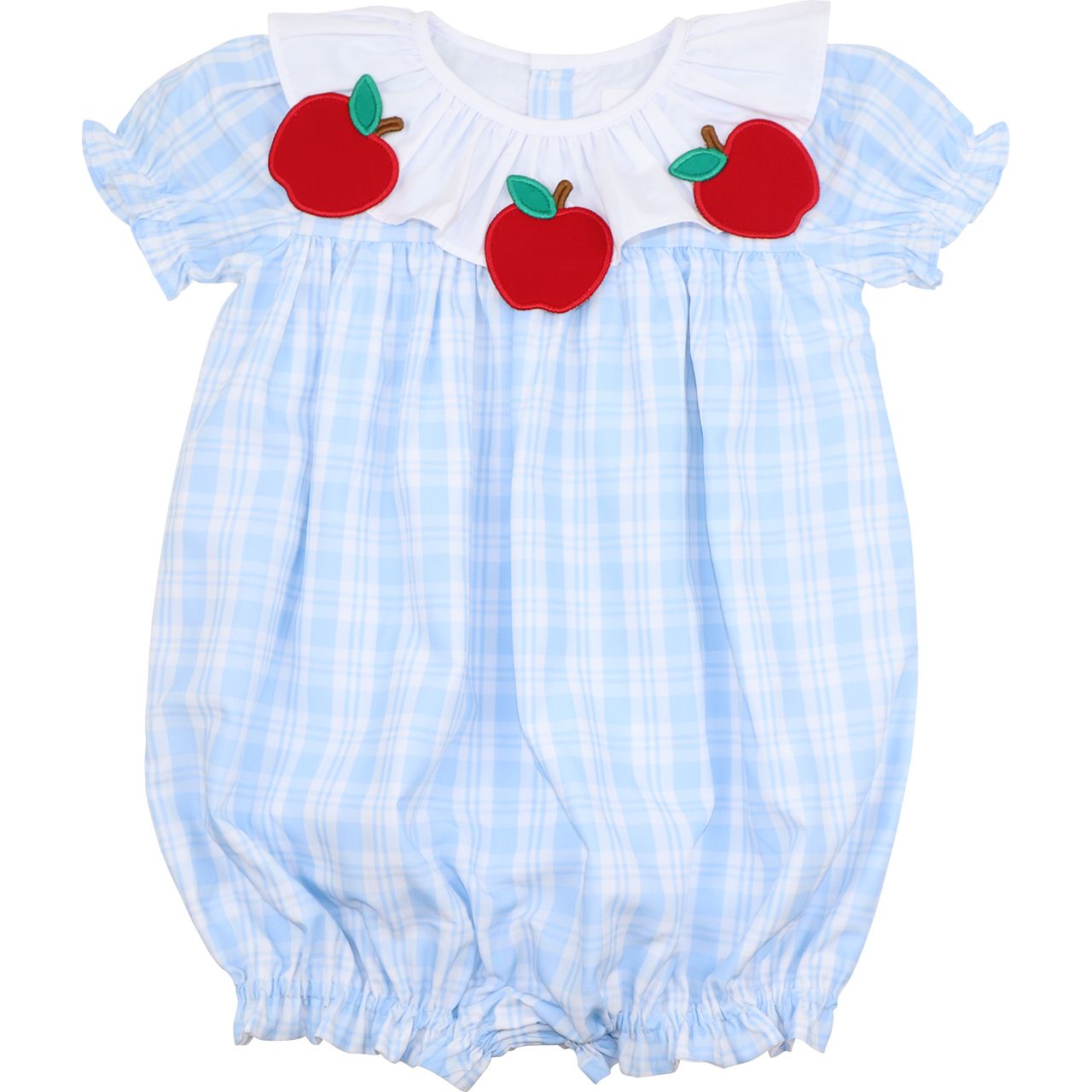 Blue Plaid Applique Apple Bubble