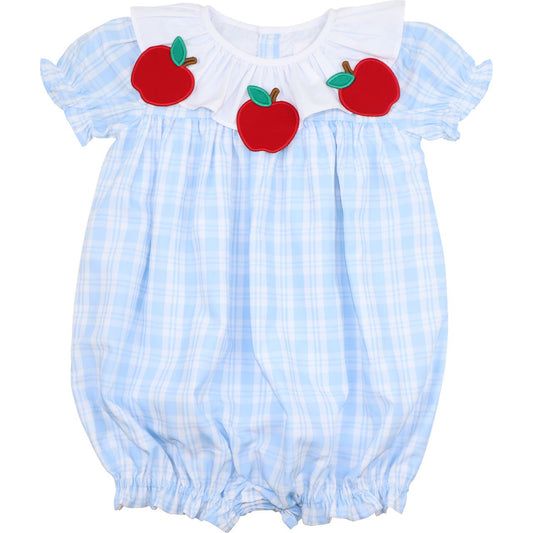 Blue Plaid Applique Apple Bubble