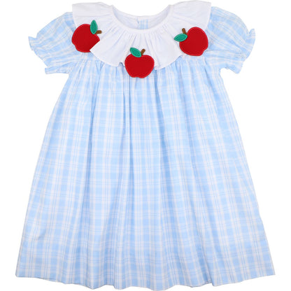Blue Plaid Applique Apple Dress