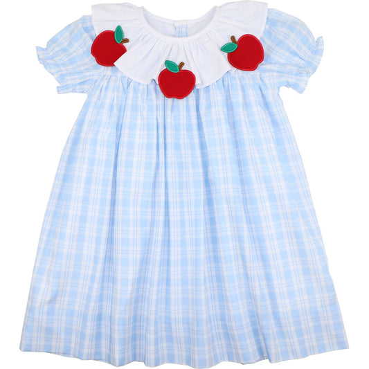 Blue Plaid Applique Apple Dress