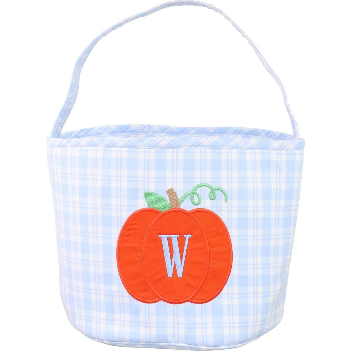 Blue Plaid Applique Pumpkin Bucket