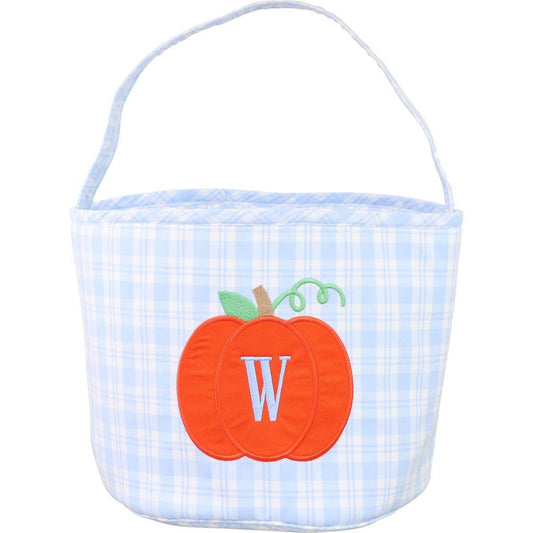 Blue Plaid Applique Pumpkin Bucket