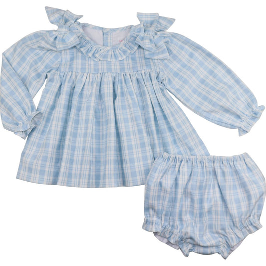 Blue Plaid Corduroy Bow Diaper Set
