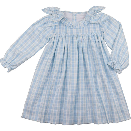 Blue Plaid Corduroy Bow Dress