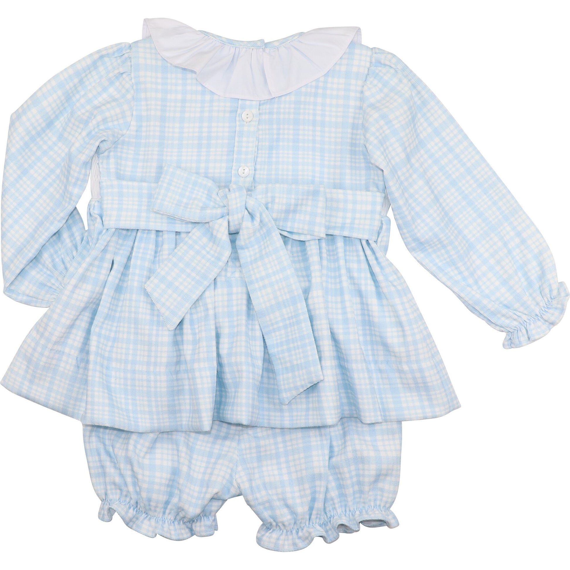 Blue Plaid Corduroy Custom Smocked Bloomer Set- back view