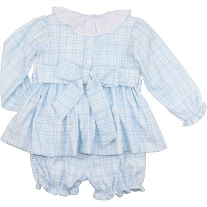Blue Plaid Corduroy Custom Smocked Bloomer Set- back view