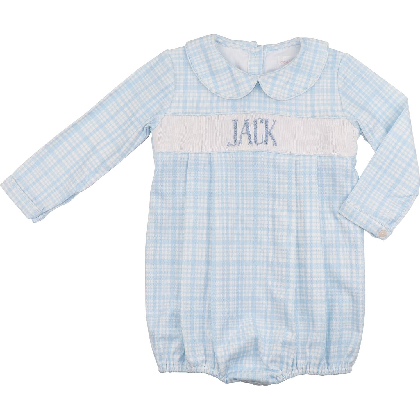 Blue Plaid Corduroy Custom Smocked Bubble