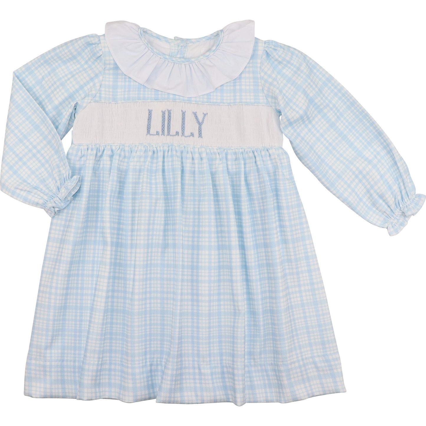 Blue Plaid Corduroy Custom Smocked Dress