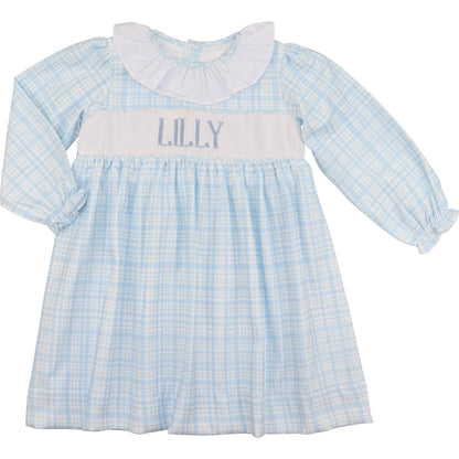 Blue Plaid Corduroy Custom Smocked Dress