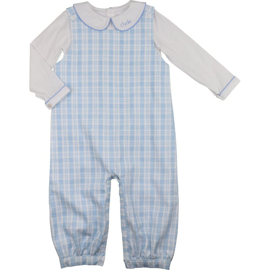 Blue Plaid Corduroy Long Romper Set