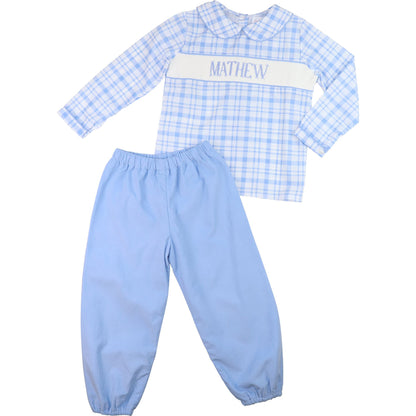 Blue Plaid Custom Smocked Ankle Pant Set