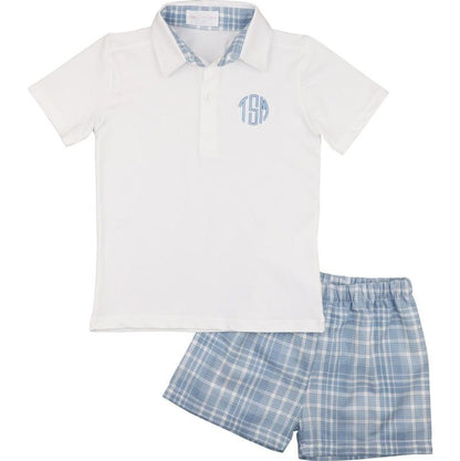 Blue Plaid Polo Short Set