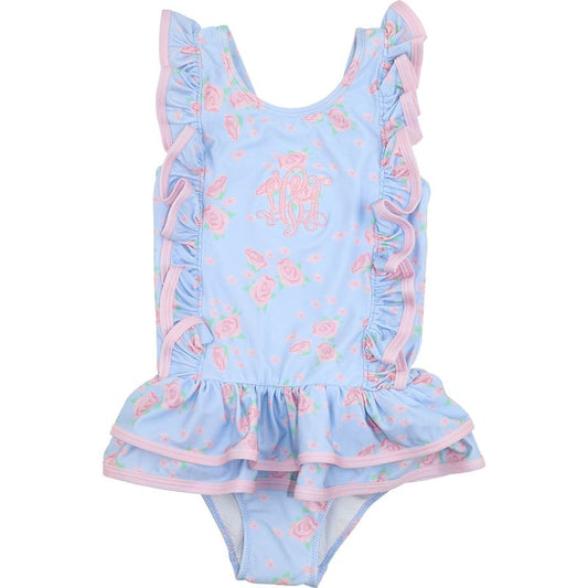 Blue Rose Print Swimsuit