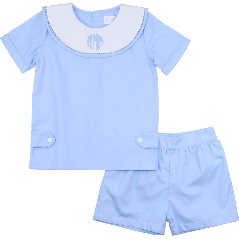 Blue Round Collar Short Set