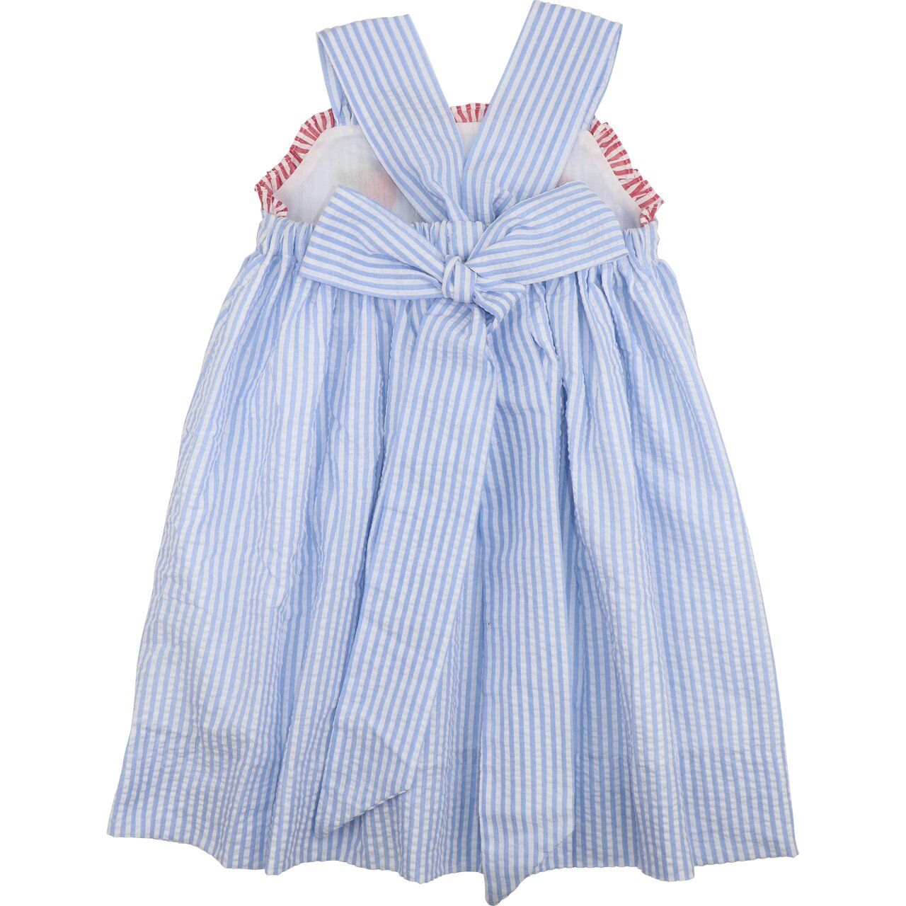 Blue Seersucker ABC Apple And Worm Dress Back 