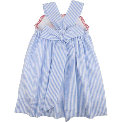 Blue Seersucker ABC Apple And Worm Dress Back 