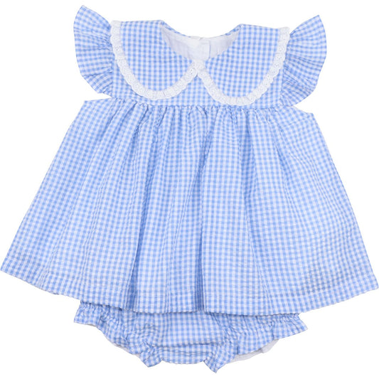 Blue Seersucker Angel Sleeve Diaper Set