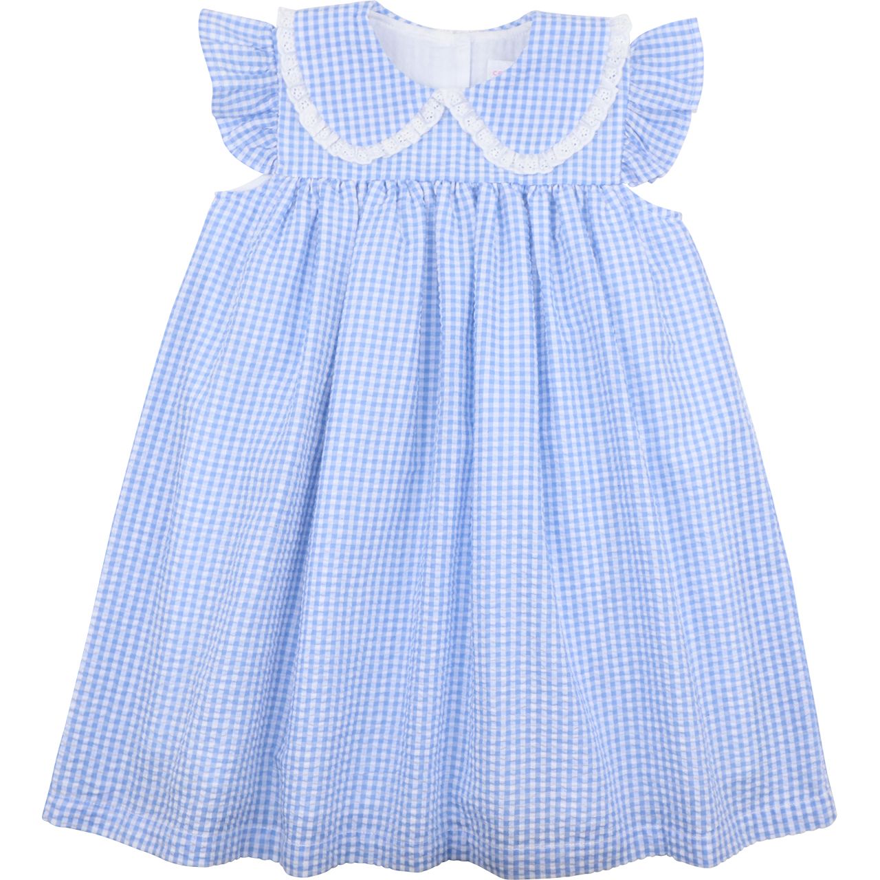 Blue Seersucker Angel Sleeve Dress