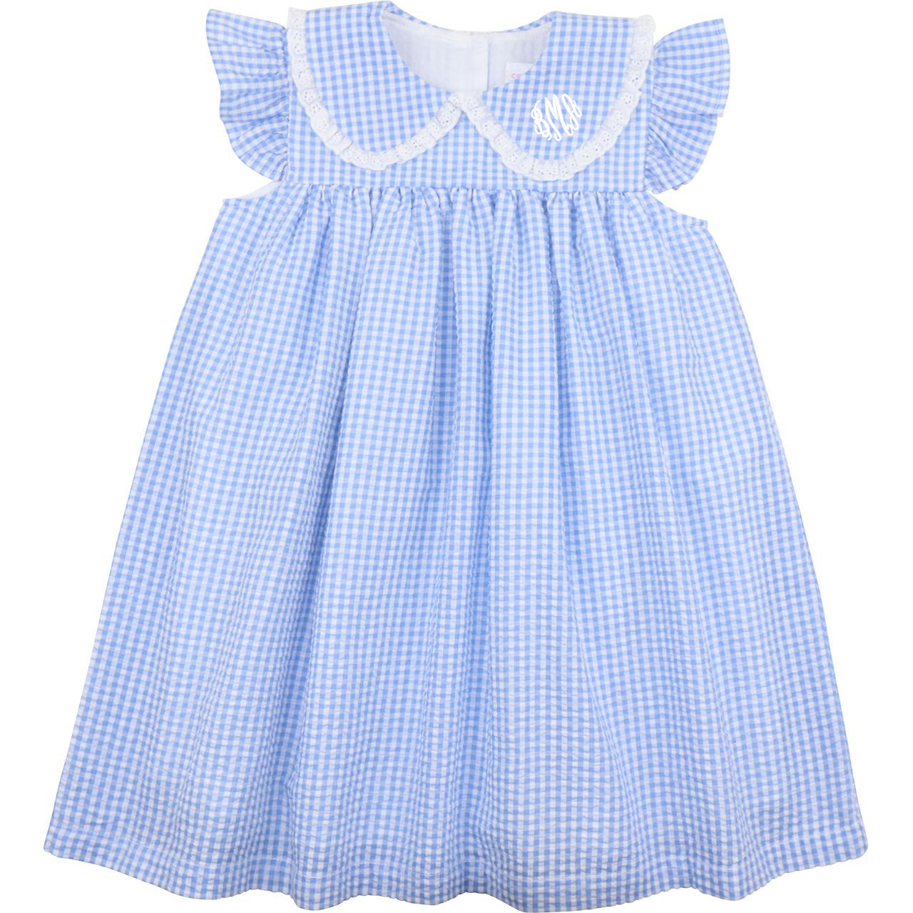 Blue Seersucker Angel Sleeve Dress3