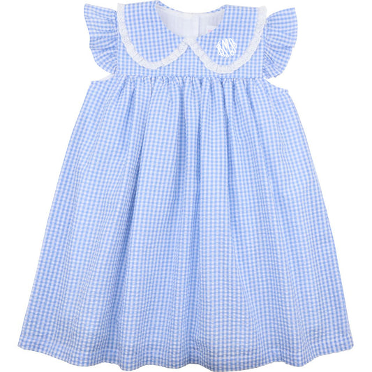 Blue Seersucker Angel Sleeve Dress3