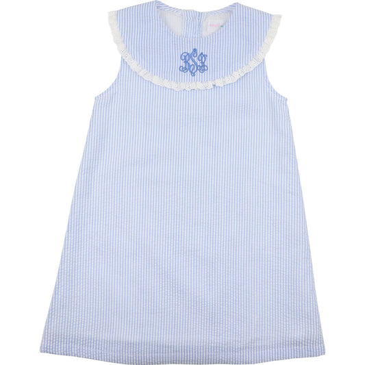 Blue Seersucker Eyelet Dress