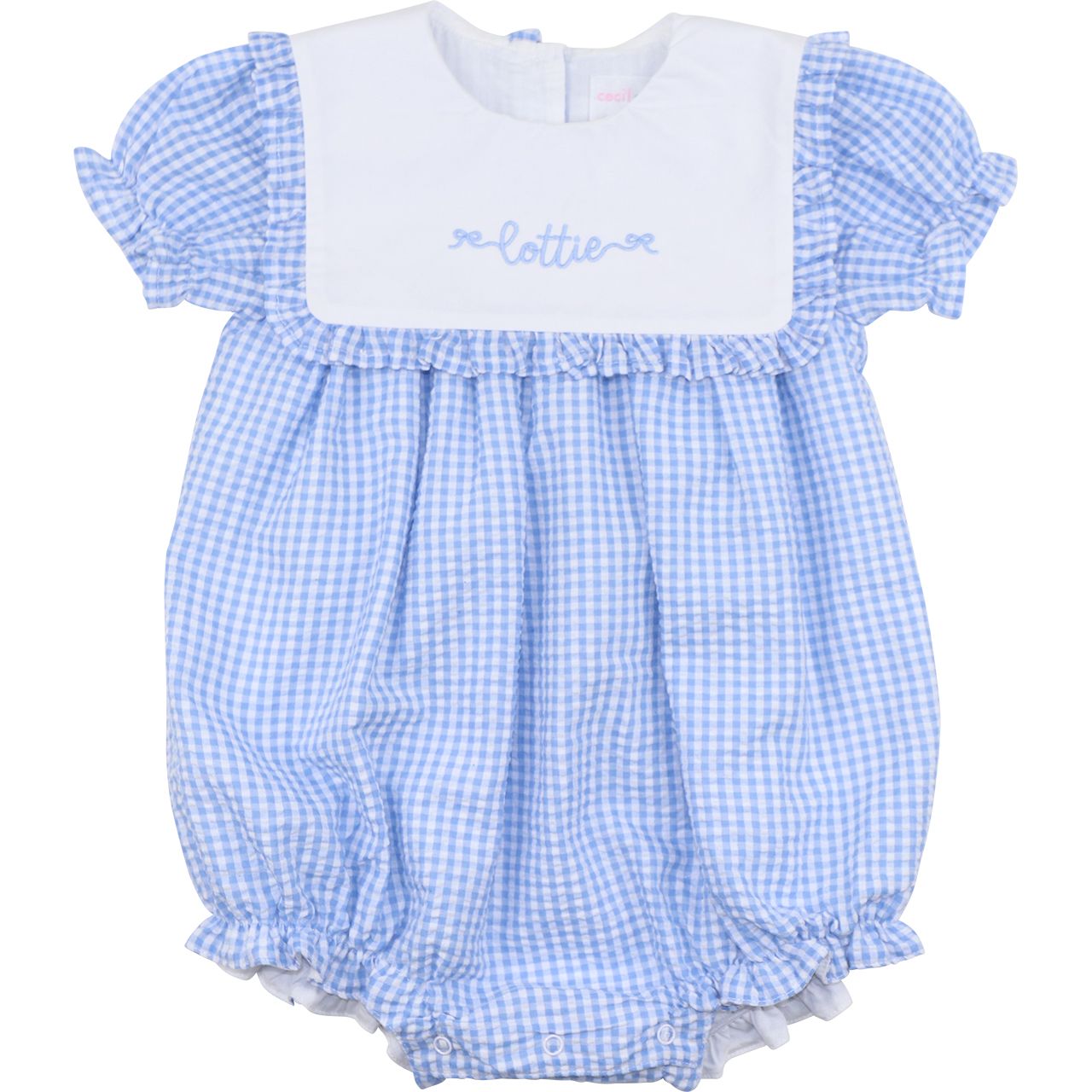 Blue Seersucker Ruffle Bubble