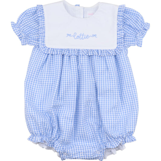 Blue Seersucker Ruffle Bubble