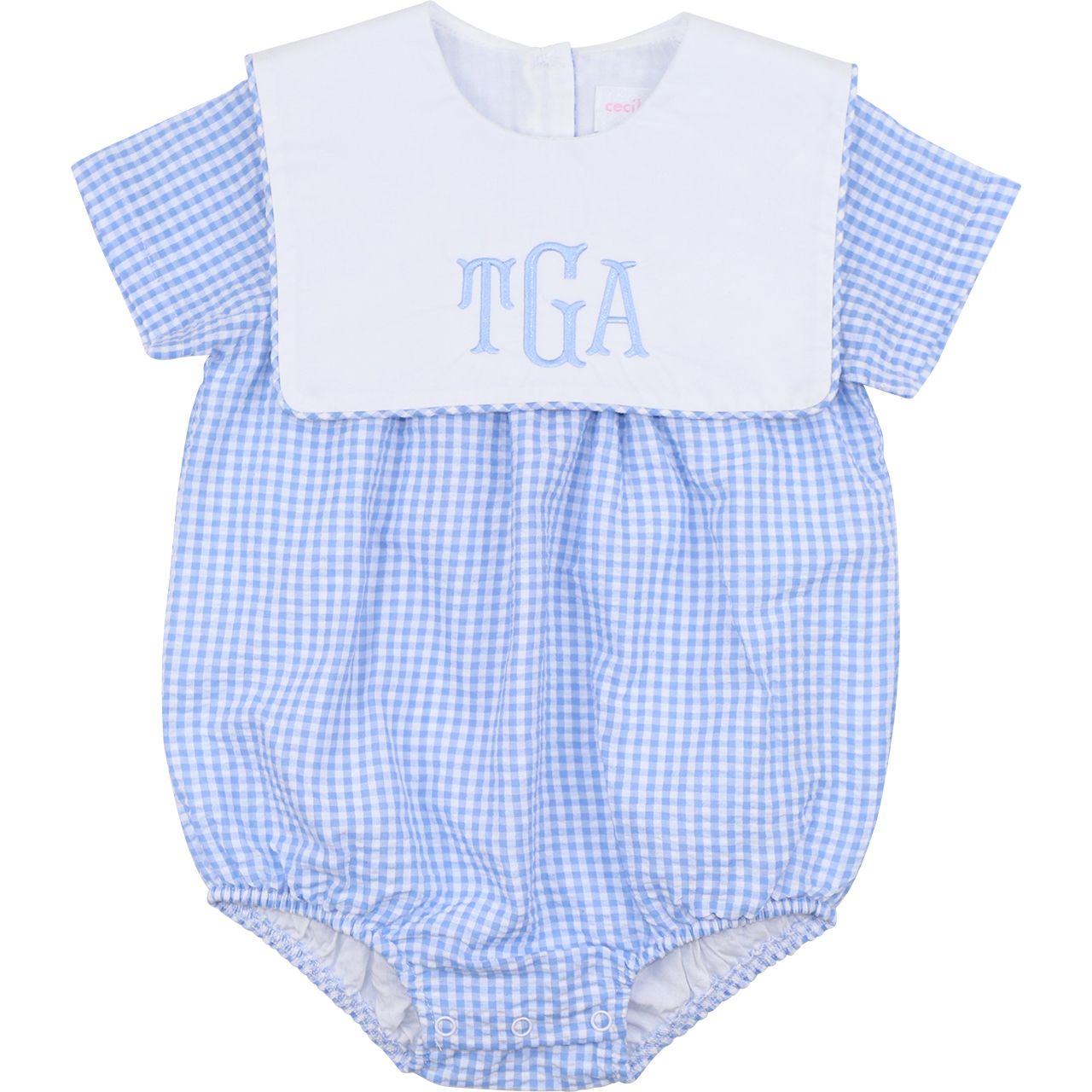 Blue Seersucker Square Collar Bubble