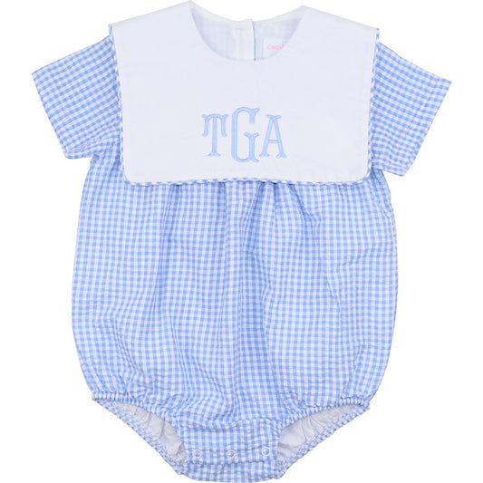 Blue Seersucker Square Collar Bubble