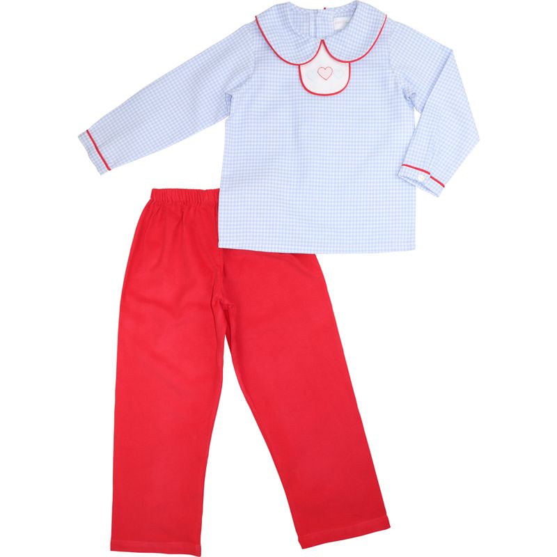 Blue Shadow Embroidered Heart Tab Pant Set