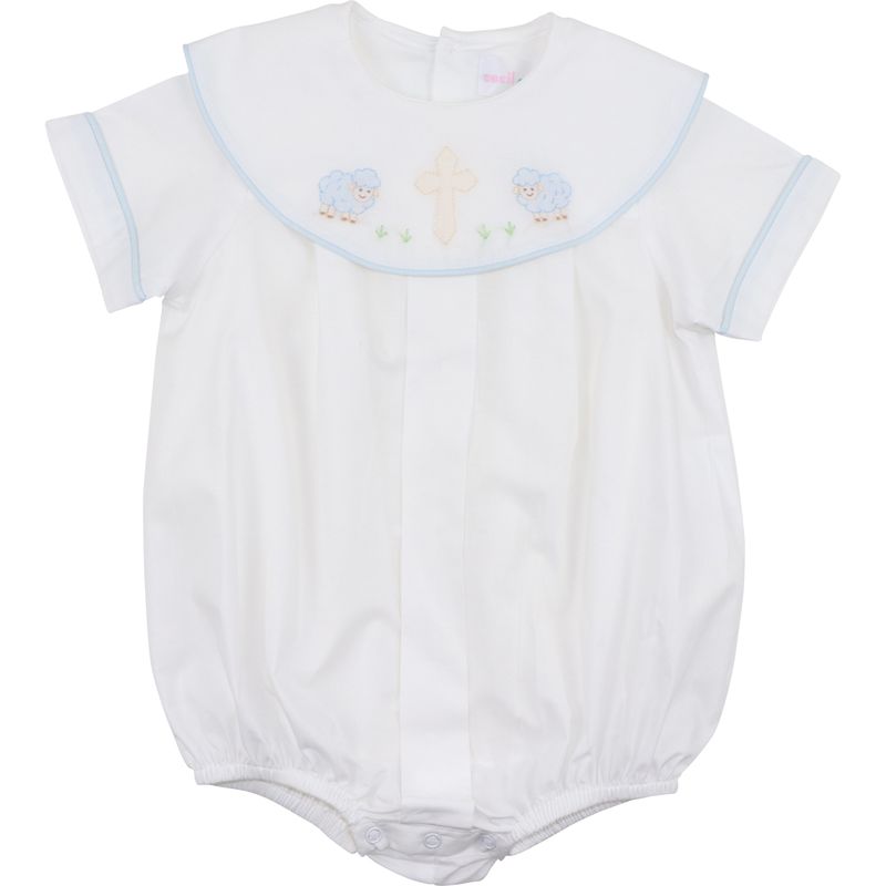 Blue Shadow Embroidered Lamb And Cross Bubble