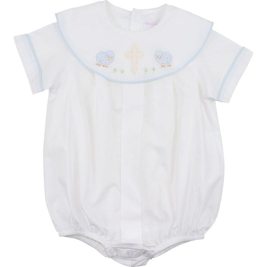 Blue Shadow Embroidered Lamb And Cross Bubble