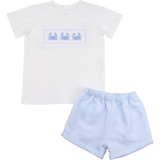 Blue Smocked Crabs Short Set
