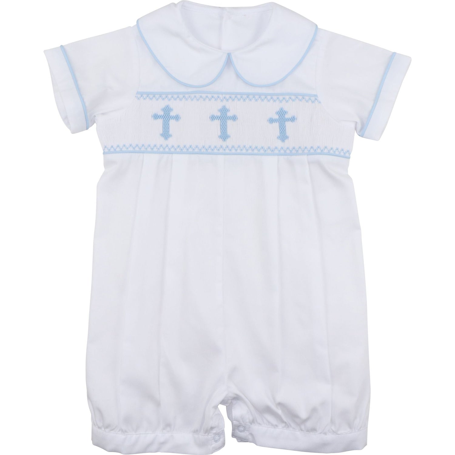 Blue Smocked Cross Short Romper