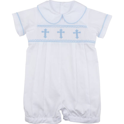 Blue Smocked Cross Short Romper
