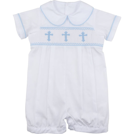 Blue Smocked Cross Short Romper