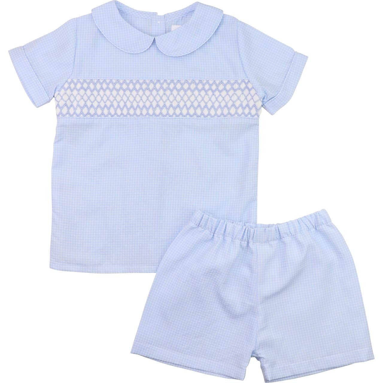 Blue Smocked Seersucker Short Set