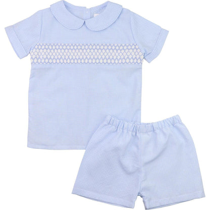 Blue Smocked Seersucker Short Set