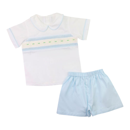 Blue Smocked Short Set
