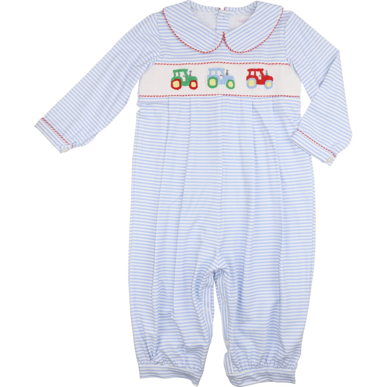 Blue Smocked Tractors Long Romper