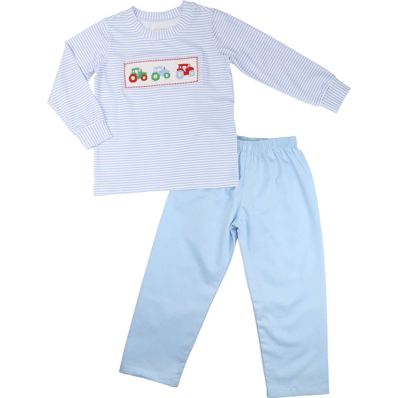 Blue Smocked Tractors Pant Set
