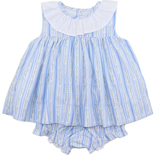 Blue Stripe Floral Vines Diaper Set