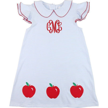 Blue Stripe Knit Applique Apple Dress