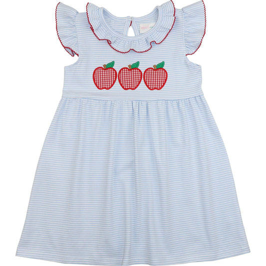Blue Stripe Knit Applique Apple Dress