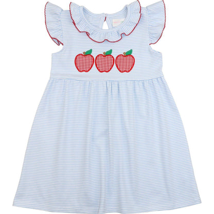 Blue Stripe Knit Applique Apple Dress4