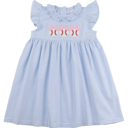 Blue Stripe Knit Applique Baseball Dress