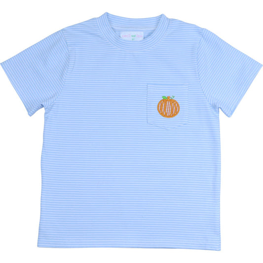 Blue Stripe Knit Applique Pumpkin Shirt