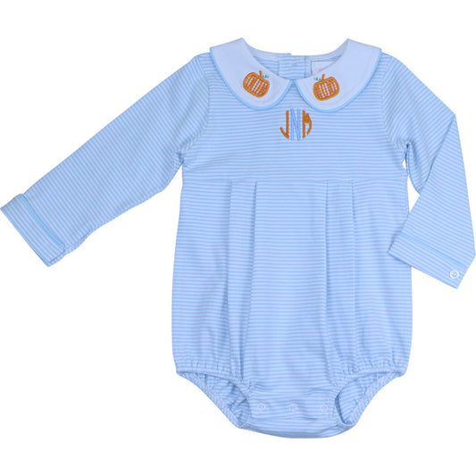 Blue Stripe Knit Applique Pumpkins Bubble