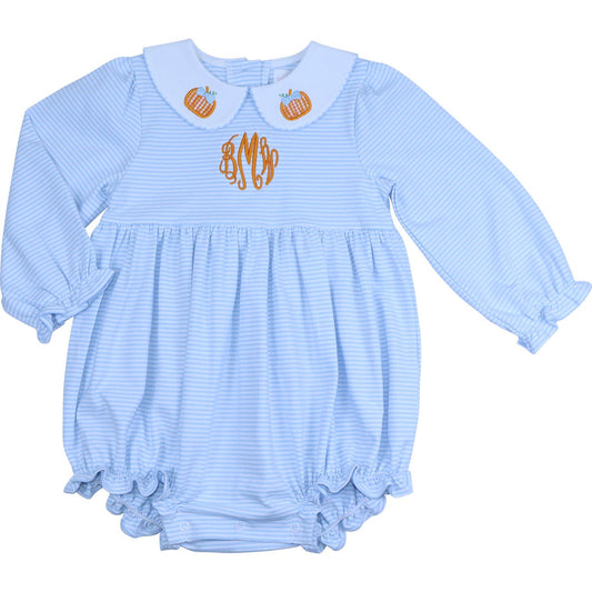 Blue Stripe Knit Applique Pumpkins Bubble